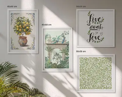 Set de 4 cuadros para salón con diseño de plantas exóticas de hojas verdes