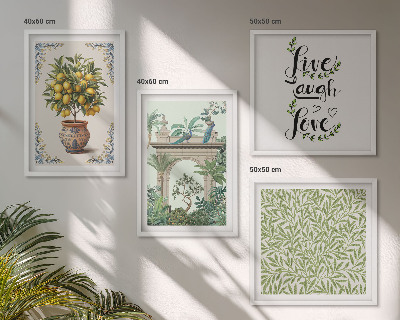 Set de 4 cuadros para salón plantas exóticas de hojas verdes
