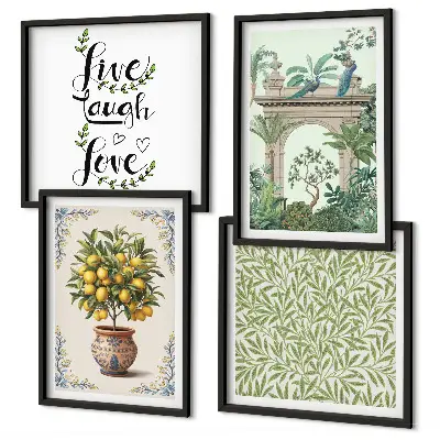Set de 4 cuadros para salón con diseño de plantas exóticas de hojas verdes