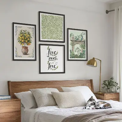 Set de 4 cuadros para salón con diseño de plantas exóticas de hojas verdes