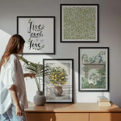 Set de 4 cuadros para salón con diseño de plantas exóticas de hojas verdes