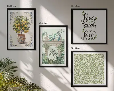 Set de 4 cuadros para salón con diseño de plantas exóticas de hojas verdes