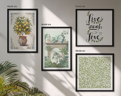 Set de 4 cuadros para salón plantas exóticas de hojas verdes
