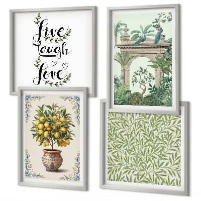 Set de 4 cuadros para salón con diseño de plantas exóticas de hojas verdes