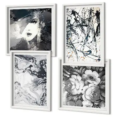 Set de cuadros modernos para salón con patrones abstractos en blanco y negro