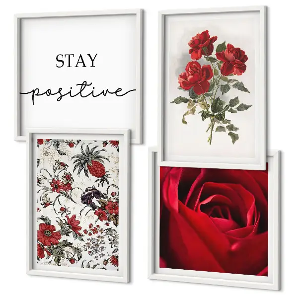 Set de 4 cuadros para salón con diseño de rosas rojas