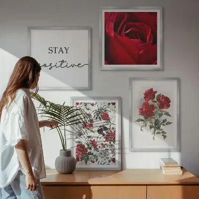 Set de 4 cuadros para salón con diseño de rosas rojas
