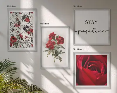 Set de 4 cuadros para salón con diseño de rosas rojas