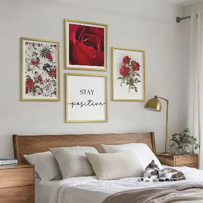 Set de 4 cuadros para salón con diseño de rosas rojas