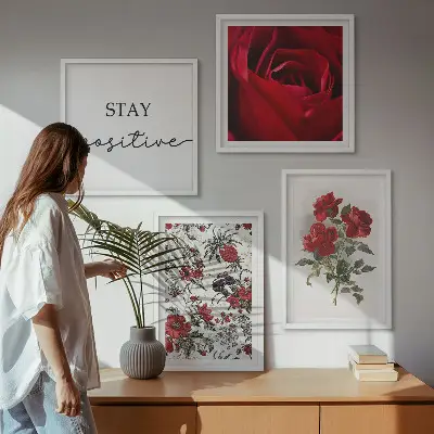 Set de 4 cuadros para salón con diseño de rosas rojas