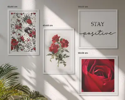 Set de 4 cuadros para salón con diseño de rosas rojas