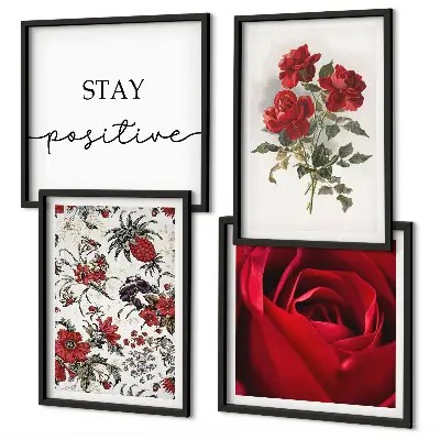 Set de 4 cuadros para salón con diseño de rosas rojas