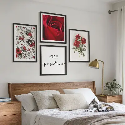 Set de 4 cuadros para salón con diseño de rosas rojas
