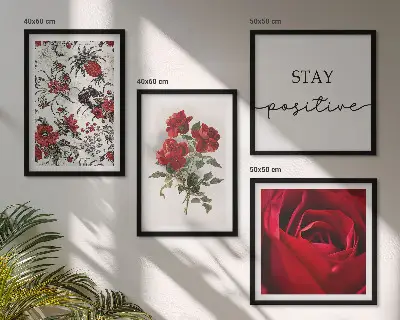 Set de 4 cuadros para salón con diseño de rosas rojas