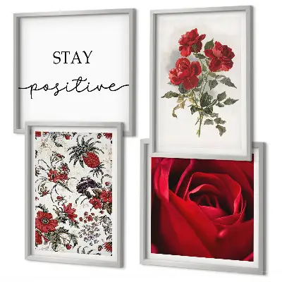 Set de 4 cuadros para salón con diseño de rosas rojas