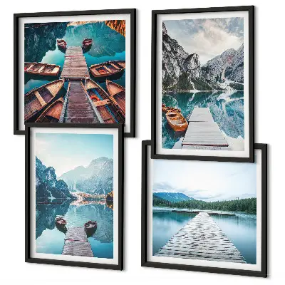 Galería de pared muelles de madera en el lago con barcos