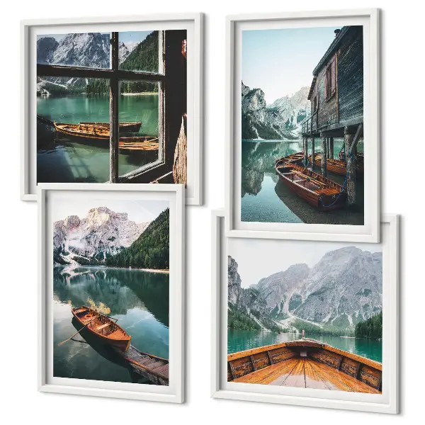 Set de cuadros modernos para salón diseño de casa en el lago de montaña en Łódź