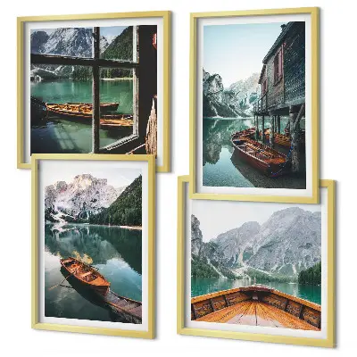 Set de cuadros modernos para salón diseño de casa en el lago de montaña en Łódź