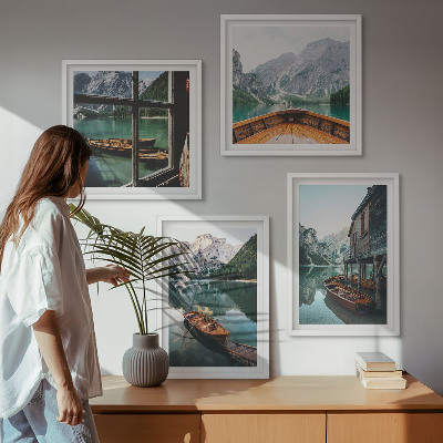 Set de cuadros modernos para salón Casa del lago de montaña en Łódź