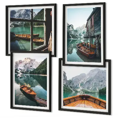Set de cuadros modernos para salón diseño de casa en el lago de montaña en Łódź