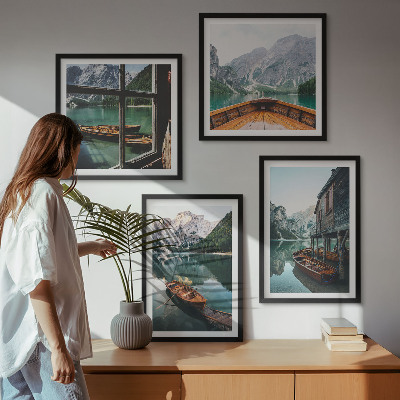 Set de cuadros modernos para salón Casa del lago de montaña en Łódź