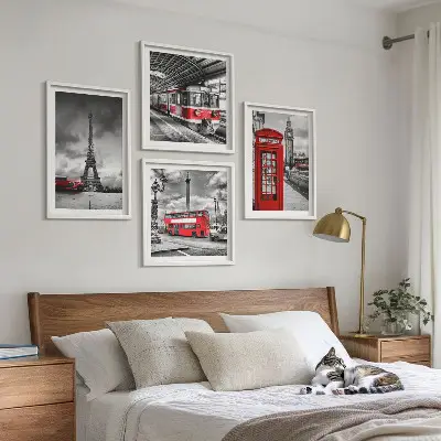 Galería de pared ciudades emblemáticas de Londres, París y ferrocarril