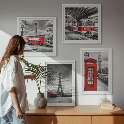 Galería de pared ciudades emblemáticas de Londres, París y ferrocarril