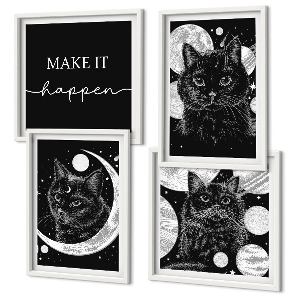 Set de cuadros modernos para salón Gatos negros planeta luna