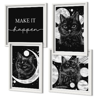Set de cuadros modernos para salón Gatos negros planeta luna