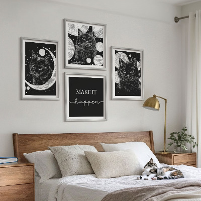 Set de cuadros modernos para salón Gatos negros planeta luna