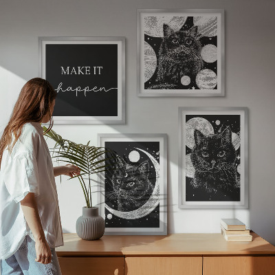 Set de cuadros modernos para salón Gatos negros planeta luna