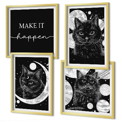 Set de cuadros modernos para salón Gatos negros planeta luna