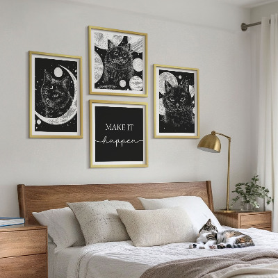 Set de cuadros modernos para salón Gatos negros planeta luna