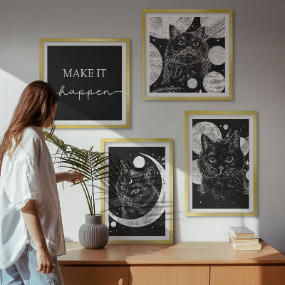 Set de cuadros modernos para salón Gatos negros planeta luna