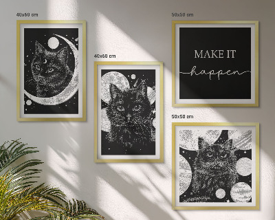 Set de cuadros modernos para salón Gatos negros planeta luna
