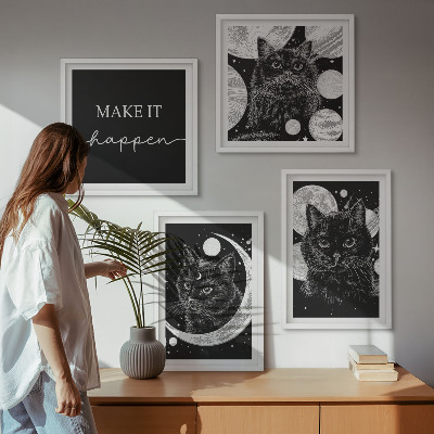 Set de cuadros modernos para salón Gatos negros planeta luna