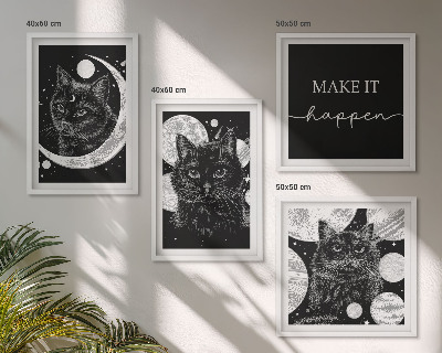Set de cuadros modernos para salón Gatos negros planeta luna