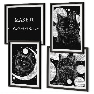 Set de cuadros modernos para salón Gatos negros planeta luna