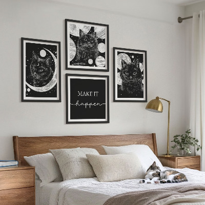Set de cuadros modernos para salón Gatos negros planeta luna