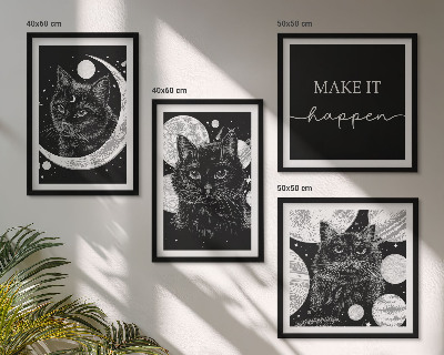 Set de cuadros modernos para salón Gatos negros planeta luna