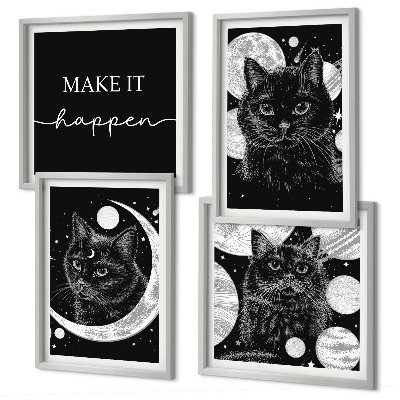 Set de cuadros modernos para salón Gatos negros planeta luna
