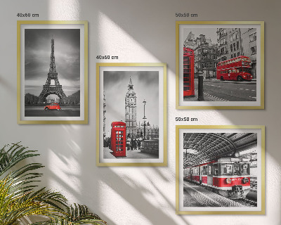 Set de 4 cuadros para salón Autobuses rojos en la ciudad