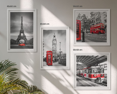 Set de 4 cuadros para salón Autobuses rojos en la ciudad