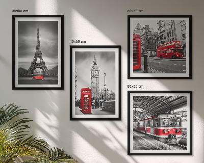 Set de 4 cuadros para salón Autobuses rojos en la ciudad