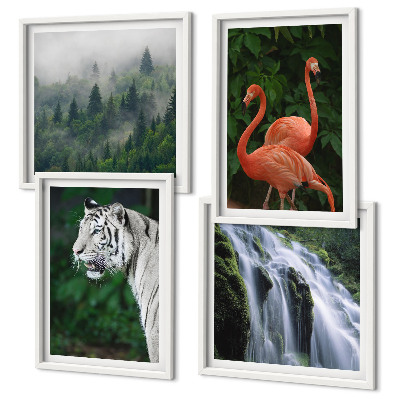 Set de cuadros modernos para salón Cascada del tigre flamencos naturaleza