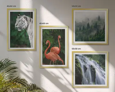 Set de cuadros modernos para salón de cascada con naturaleza y flamencos