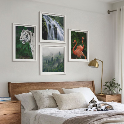 Set de cuadros modernos para salón Cascada del tigre flamencos naturaleza