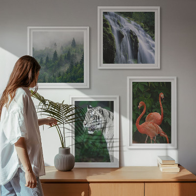 Set de cuadros modernos para salón Cascada del tigre flamencos naturaleza