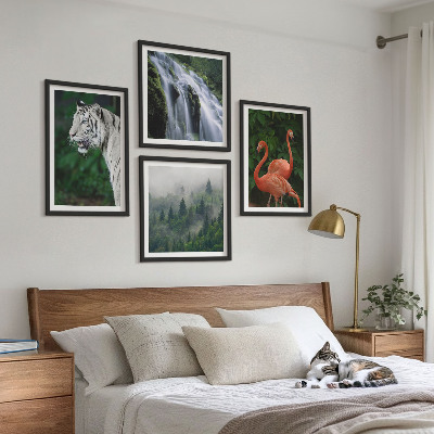 Set de cuadros modernos para salón Cascada del tigre flamencos naturaleza