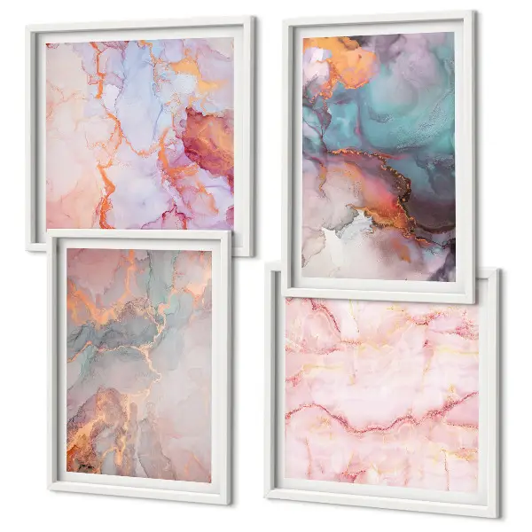 Set de 4 cuadros para salón con patrones abstractos en tonos pastel